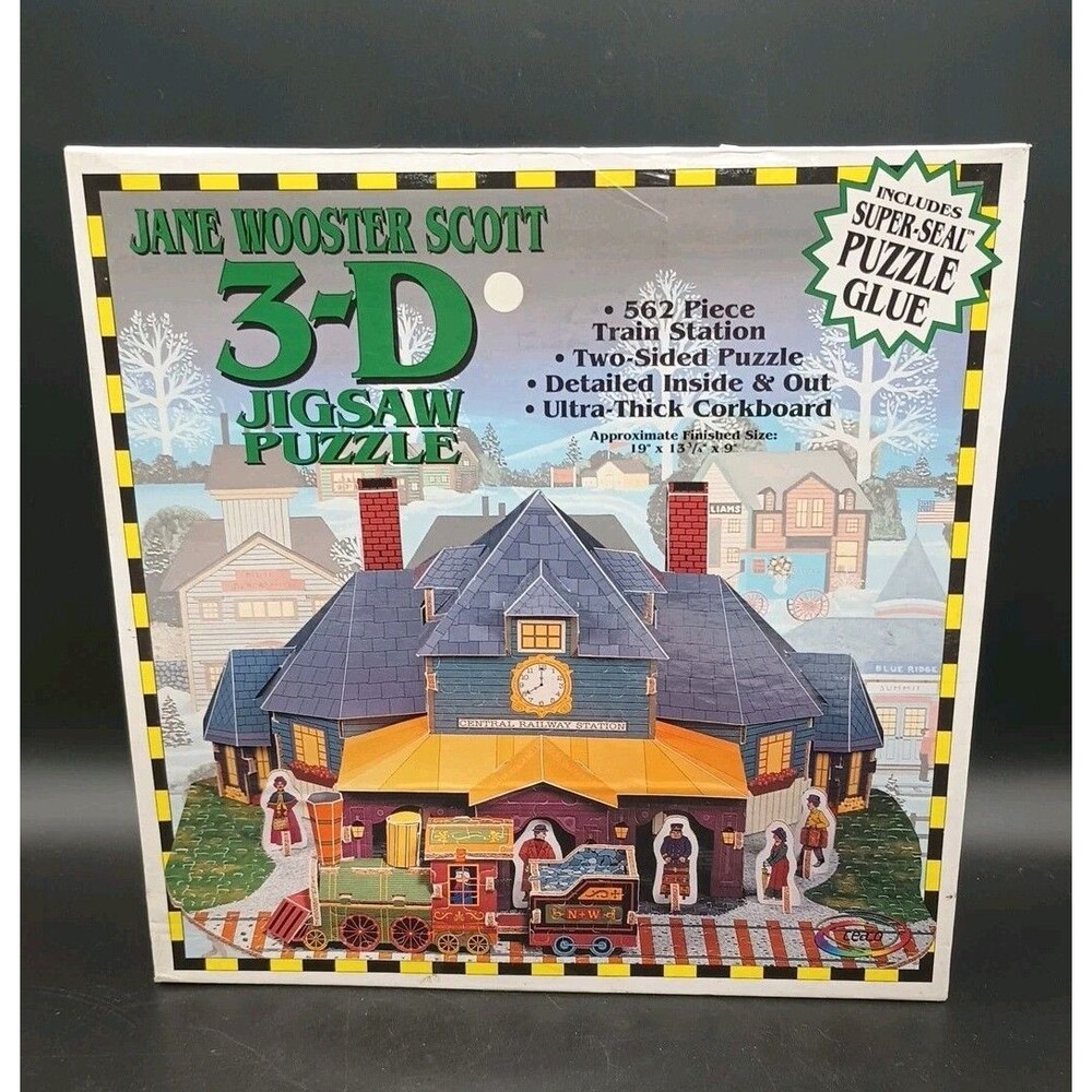 Jane Wooster Scott 3D 562 Piece 2 sided Train Railway Station Jigsaw Puzzle
